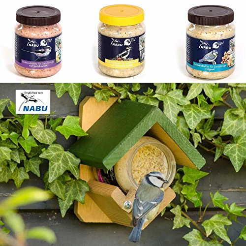 CJ Wildlife Erdnussbutterglashalter 'Dublin' inklusive 4X Erdnussbuttergläser für Vögel | perfekt für die Ganzjahresfütterung | schmackhafte Auswahl an Erdnussbutter