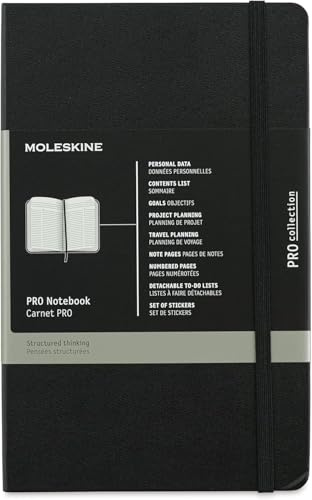 Moleskine Pro Notebook, Taccuino da Ufficio, Copertina Rigida con Chiusura Elastica, Layout Organizzato con 8 Fogli Staccabili, Colore Nero, Formato Large 13 x 21 cm