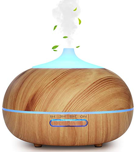 WD&CD Diffusore di Aromi 300ML Diffusore di Oli Essenziali Senz'acqua Spegnimento Automatico / 7 Luci Colorate / 3 Impostazione Timer/Silenzioso - Venatura del Legno Chiaro