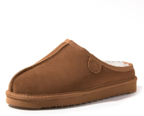 Fireside By Dearfoams Mens Grafton Genuine Shearling Indoor/Outdoor Clog Slipper, Chestnut, 12 US