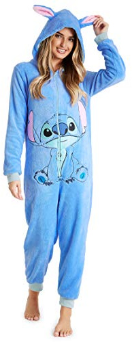 Disney Pigiama Intero Donna - Pigiama Stitch Interi in Pile IH Oh Angel Minnie Malefica S-2XL - Gadget Stitch Idea Regalo (Blu Stitch, L)