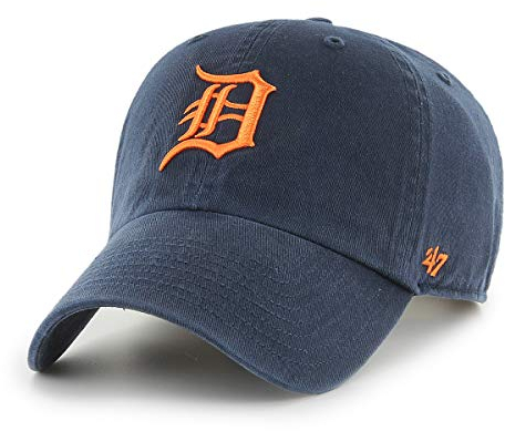 '47 MLB Detroit Tigers Clean Up Unisex-Baseballkappe, Verstellbar, Hochwertiges Design, Orange Logo, Vintage Navy