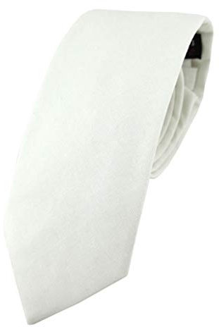 TigerTie Designer Krawatte in weiss Unicolor einfarbig - 100% Baumwolle - Krawattenbreite 7,5 cm