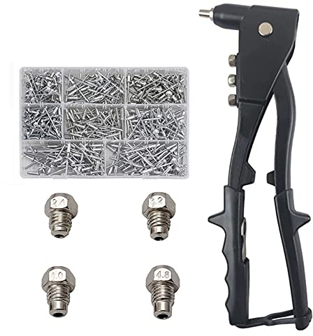 Blindnietzange Set, Profi Nietenzange Nietzange Nietmaschine Hebelnietzange, Profi Handniet Zange mit 4 Austauschbaren Mundstücke, Robuste Nietzange mit 400 Nieten, Nieten Setzen auf Profiniveau
