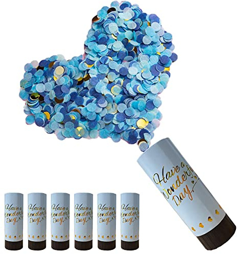 Dearlives Lot de 6 canons à confettis bleus biodégradables 11 cm lanceur de confettis pour remise de diplôme, mariage, anniversaire, Nouvel An