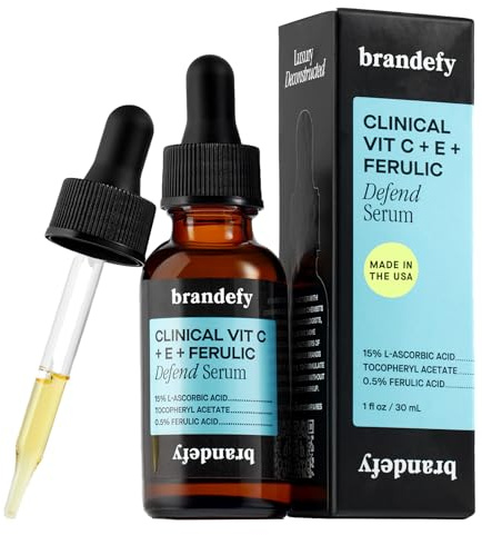 Brandefy Vitamin C Face Serum 15% L. Ascorbic Acid, Ferulic Acid .5% + Vitamin E for Self Care and Beauty, Face Dark Spot Corrector and Anti Aging 1oz, Made In The USA