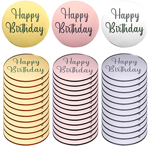 AIEX 33st Happy Birthday Topper, Acrylic Cupcake Toppers, Custom Cake Topper Namn (Guld, Silver och Roséguld, Rund)