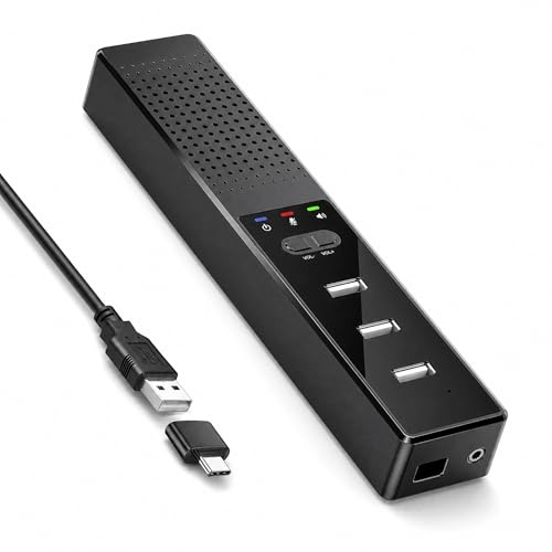 Cykvis 3 in 1 USB Computer Speaker with Microphone, PC Laptop Desktop Conference Speaker with Mic for Smart Home Office and Online Study，360 Degree Enhanced