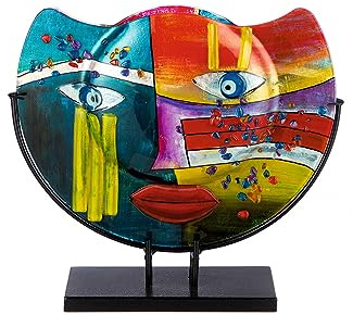 GILDE GLAS art Vaso decorativo in vetro su base in metallo – vaso per il viso – decorazione soggiorno – regalo per donne compleanno Natale – multicolore altezza 35 cm larghezza 39 cm