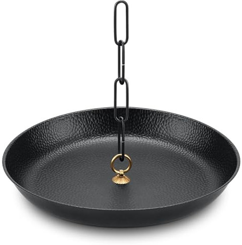 Layhit Catena antipioggia da 30,5 cm, verniciata a polvere, nera, con motivo a martello, con catena di ancoraggio, adatta per grondaie, catena antipioggia pesante