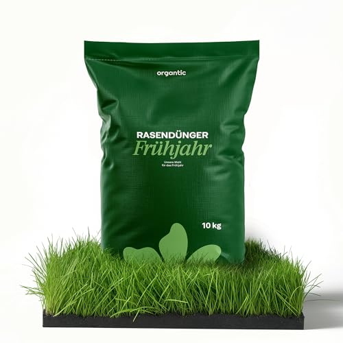 Organtic Rasendünger Frühjahr 10kg, Dünger verdrängt Moos, Ideal für Frühjahr und Sommer, geeignet für Streuwagen, staubarmes Granulat, Rasendünger, organtic