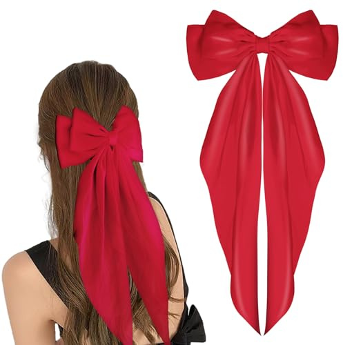 WLLHYF Pinces à cheveux avec grande boucle queue longue ruban français épingles à cheveux pince à cheveux en métal nœud en arc clips accessoires des années 90 pour femmes filles (Rouge 2)