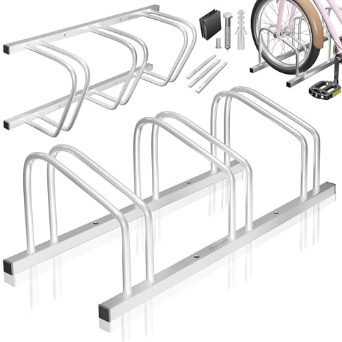KESSER® Ratelier pour 3 vélos avec panneau de stationnement | Ratelier multiple avec un espacement de roue de 37 cm pour une largeur de pneu de 30-65 mm | Support de vélo à poser au sol ou à fixer au