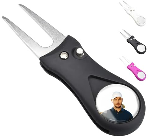 ibera gifts - Forchetta Golf Personalizzato, Forcella Golf Pitch con Foto Personalizzata e Segna Pallina da Golf (Nero)