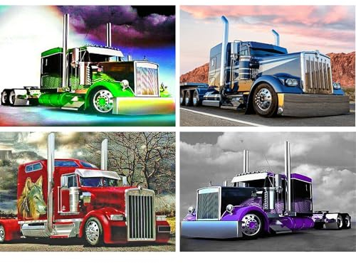 DCIDBEI/30x40CM Diamond Painting Set Auto, 4er Lastwagen Diamant Painting Bilder Erwachsene, 5D DIY Diamant Malerei Kinder, Wanddekoration für Schlafzimmer/Wohnzimmer/Büro/Treppenhaus