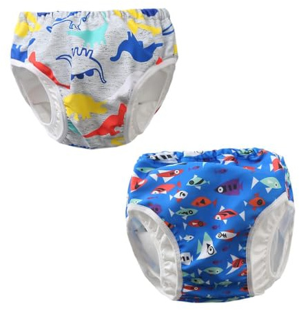 ACMEDE 2 pannolini da bagno lavabili per neonata, 0 – 4 anni, pannolini da nuoto riutilizzabili per neonati con balze anti perdite, pannolini da bagno per bambini, lavabili e impermeabili 15 – 39