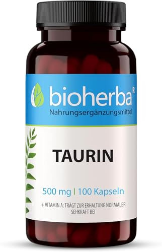 TAURINA Capsule 500 mg - 100 pezzi | Nutrimento per Pre e Post Allenamento | Senza Stearato di Magnesio o Caffeina di BIOHERBA