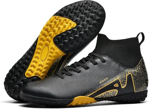 Kmrlofiy Fotbollsskor för herrar och pojkar, High Top Spike, mikrofiber, skor med dobbar, professionella fotbollsskor för utomhusbruk, atletiska träningsskor, för matcher, 42 EU
