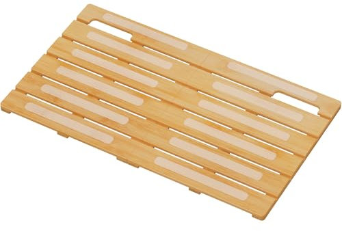 Lifewit Badematte Bambus, 1 Stück, 53 x 36 cm, Faltbar Holz Duschmatte, Bambus Teppichu mit Rutschfester Unterseite, schvorleger Badezimmer Sauna Pool Vorleger Bambusmatte rutschfest, Holzfarben