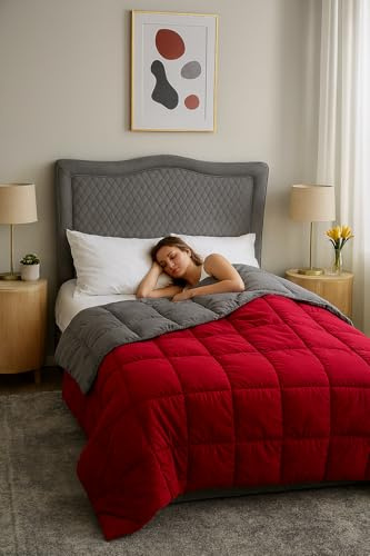 Parade Home® All Year Luxus-Steppbett, 200x200cm Rot und Grau, ohne Bettbezug 2 Personen Steppdecke, Anti Allergie Bettdecken, Atmungsaktiv und Waschbar (Rot und Grau, 200x200)