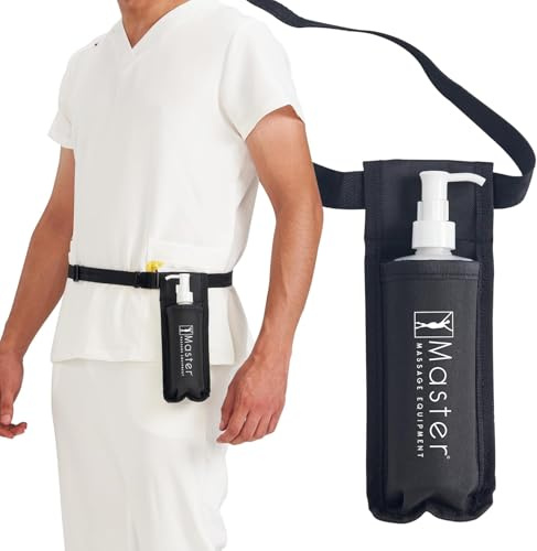 Master Massage Single Bottle Massage Oil Holster Case Bag-Adjustable and Heat-Resistant Bottle Cream & Lotion Single Holster Bag Kit– Incl. One 227ml Refillable Pump Dispenser (Black)
