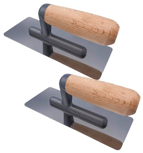 Plastering Rendering Trowel Set - 2 Pack Stainless Steel & Wooden Grip Bricklaying Tools, Leakproof Construction, Available in 200x80mm and 240x100mm Sizes (200x80mm)