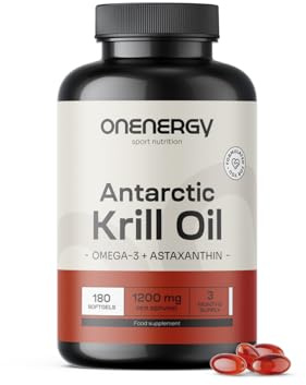 OnEnergy Olio di Krill 1200 mg - Omega-3, Colina e Astaxantina - 180 Capsule Molli - Olio di Krill Antartico- Funzione Cardiaca e Epatica - Supporto al Metabolismo dei Grassi -Senza Glutine e Lattosio