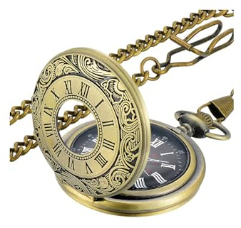 YUYWWAN Reloj de Bolsillo Hombre con Cadena, Relojes de Bolsillos Vintage, Números Romanos Reloj Bolsillo, Edad Media Relojes de Bolsillos Cadena de Cintura para Hombre y Mujer (Cobre)