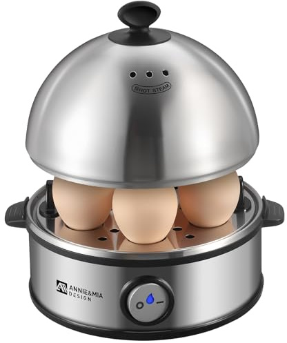 Annie & Mia Design Electric Egg Cooker, All Stainless Steel 7 Egg Capacity egg boiler, 360W, Hard, Medium, Soft Boiled Egg Poacher, egg steamer, Multi-function, Auto Shut-Off Function, BPA-free