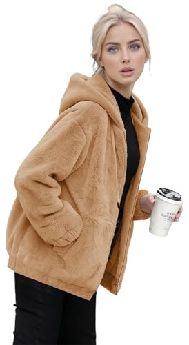 Générique Veste Pilou Pilou Femme Chic et Elegant Manteau Polaire Femme Hiver Chaud Sweatshirt Avec Zippée Couleur Unie Veste D'hiver Sherpa Manches Longues Manteaux Cardigan Teddy Grande Taille