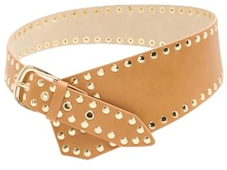 Steve Madden Brown Studded Low Slung Belt, Brown, M/L