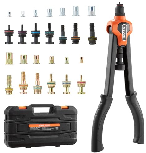 VEVOR Kit Rivettatrice per Inserti Filettati a Due Mani da 430 mm, con 13 Mandrini e 130 Dadi, con Robusta Custodia per il Trasporto, per Montaggi Metallici, Mobili, Autoveicoli e Riparazioni DIY