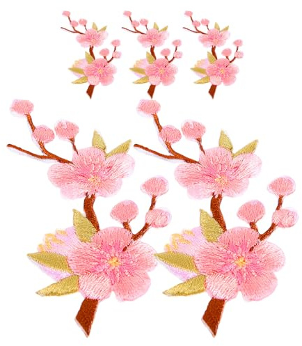 Holibanna Toppe Termoadesive a Forma di Fiore di Pesco 5 Pezzi, Applicazioni Floreali Ricamate per Abbigliamento, Toppe da Stirare per Jeans e Pantaloni, Decorazioni Tessuti per Ragazze