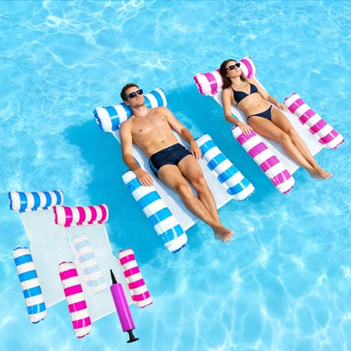 2 Pezzi Materassino Mare, 4-in-1 Materassino Piscina con pompa d'aria, Materassino Gonfiabile Mare Piscina con Schienale e Braccioli