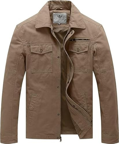 WenVen Giacca da Uomo Corta Outdoor Bavero Antivento Cappotto con Zip | Leggera,Multitasche, Classica,Colletto Alto, Giacca in Cotone Uomo, Giacca Militare Uomo, Mezza Stagione,Lavoro,Escursionismo