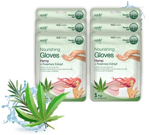 Epielle Nourishing Hand Mask 6 Pairs, Repair and Soften with Hemp & Rosemary Extract, Deep Moisturizing Gloves for Dry, Cracked Hands, Self Care Gifts for Women, Spa Kit, Easter Basket Stuffers