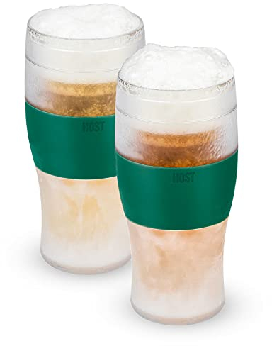 Host Freeze - Lot de 2 verres à bière de 47 cl, verres à pinte à double paroi contenant un gel réfrigérant, Vert