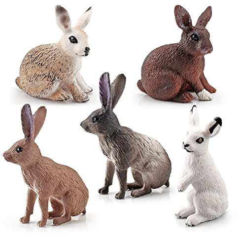 Easter Rabbit Figures, 5 pcs Mini Cute Bunny Figures, Animal Bunny Sculpture Ornament, Garden Lawn Figurines, Crafts Farm Rabbit Model Toys, Gift for Kids