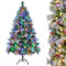 RELAX4LIFE Künstlicher Weihnachtsbaum 180 cm Tannenbaum mit 350 warmweißen & vierfarbigen LED-Leuchten, 8 Transformationsmodi, Christbaum mit echten Tannenzapfen & roten Beeren