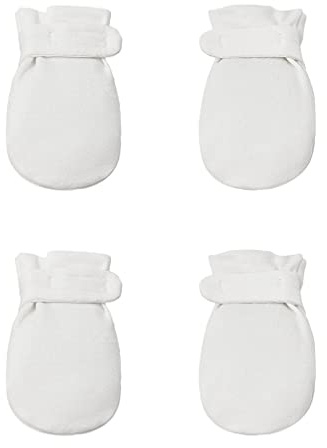 Prapiroon Fäustlinge für Neugeborene, keine Kratzer, bleiben an, 100% Baumwolle, atmungsaktiv, verstellbare Säuglingshandschuhe für Babys, Jungen und Mädchen (Weiß X 2, 0-3 Monate)