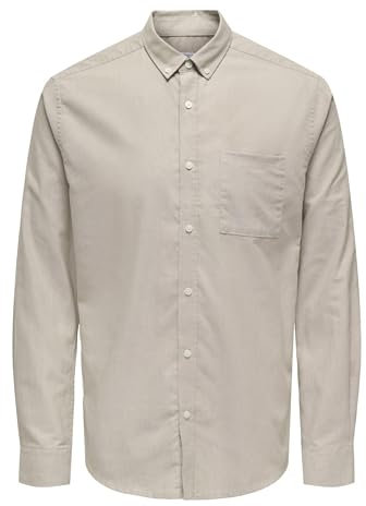 ONLY&SONS Herren Hemd Slim Fit Langarm Oxford Hemd stilvoll bequem Männerhemd, Farben:Beige, Größe Hemd:M