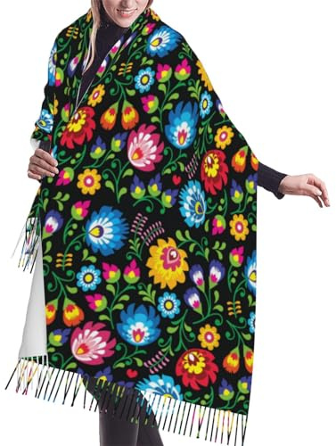 Écharpe polonaise Art populaire Floral Vintage femmes à franges écharpe longue châle chaud cachemire gland foulards 196X68 Cm