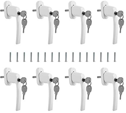 Izrielar 8 x fönsterhandtag, låsbar aluminium, barnsäkring, fönsterlås med lås, stiftlängd 35 mm, fönstersäkringar inbrott aluminium, vit