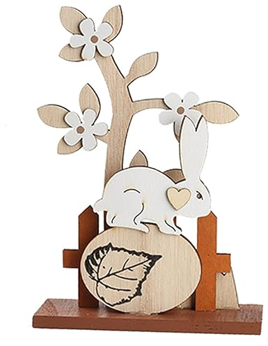 HERZWILD Supporto coniglietto pasquale, decorazione coniglietto pasquale, decorazione pasquale in legno, supporto decorativo coniglio in legno per Pasqua, decorazione pasquale, giardino, decorazione c