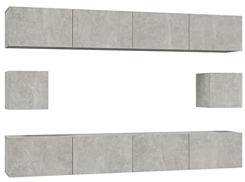 DJEKA 6pz Parete Attrezzata Soggiorno Mobili TV Soggiorno Moderni Sospesi Set di Mobili Porta TV in Legno Multistrato Grigio Cemento
