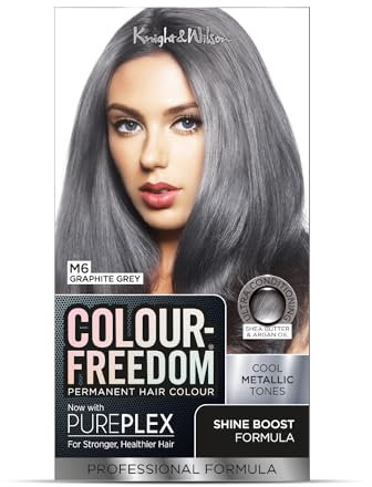 Colour Freedom Metallic Graphite Grey Permanent Hair Dye with PurePlex. Ultra Glossy Conditioning Hair Colour. 100% grey coverage. By Knight & Wilson.