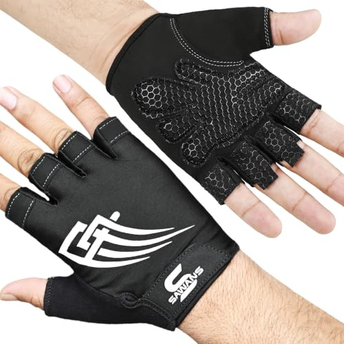 SAWANS Guanti da palestra per sollevamento pesi per uomini e donne fitness allenamento allenamento traspirante antiscivolo in silicone imbottito palmo protezione mezze dita pull up
