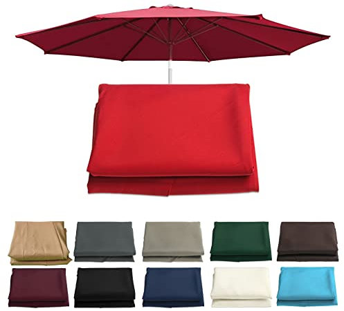 Universal-Ersatztuch für den Marktschirm mit 6/8 Armen, Ersatztuch, für Gartenschirm, in mehr als 10 Farben, Rot, 3 m, 6 Rippen