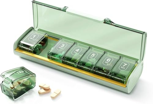 Glosen Weekly Pill Box 7 Day-Daily Pill Box Organiser with 1 Time a Day Dosing, BPA-Free Travel Pill Box, Tablet Organiser with Moisture-Proof Silicone Ring&Snap Lock for Vitamins,Supplments&Fish Oil