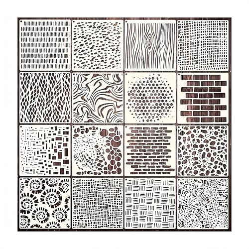 CZAKOMIX 16 Stencil per Pittura Riutilizzabili - Modelli Texture Legno per Decorazione Murale, Design Tessile e Progetti Fai Da Te | Stencil Geometrici per Pittur | Stencils per Pittura Muro
